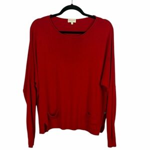 Milano Italy Red Knit Sweater Dolman Sleeve Pocket Top XXL Cozy Minimalist